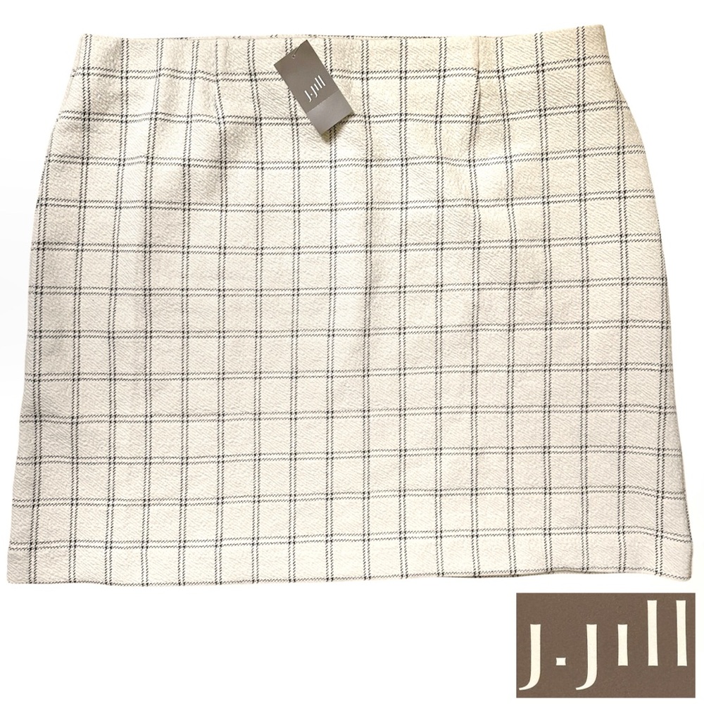 J. Jill cream and black checkered plaid textured knit skirt XL petite NWT